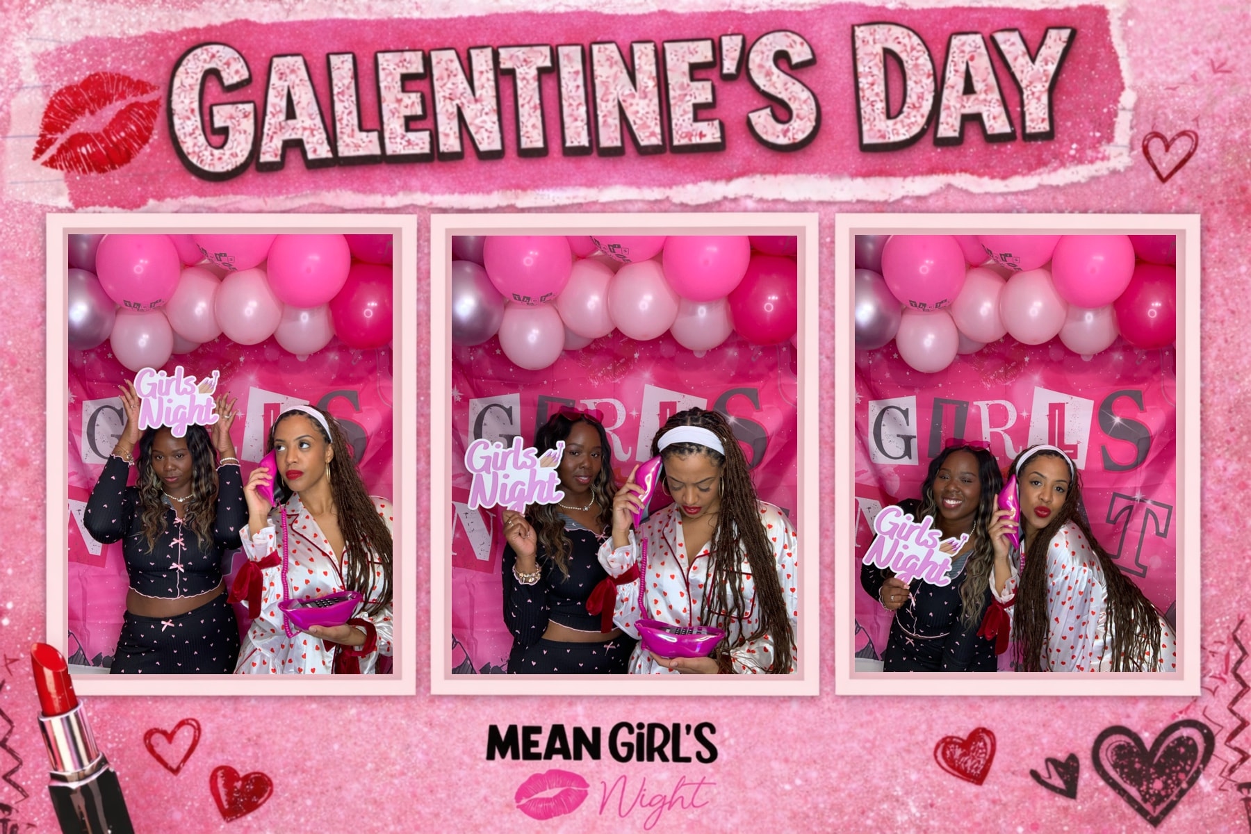 Galentine's Day Mean Girl's Night photo booth collage
