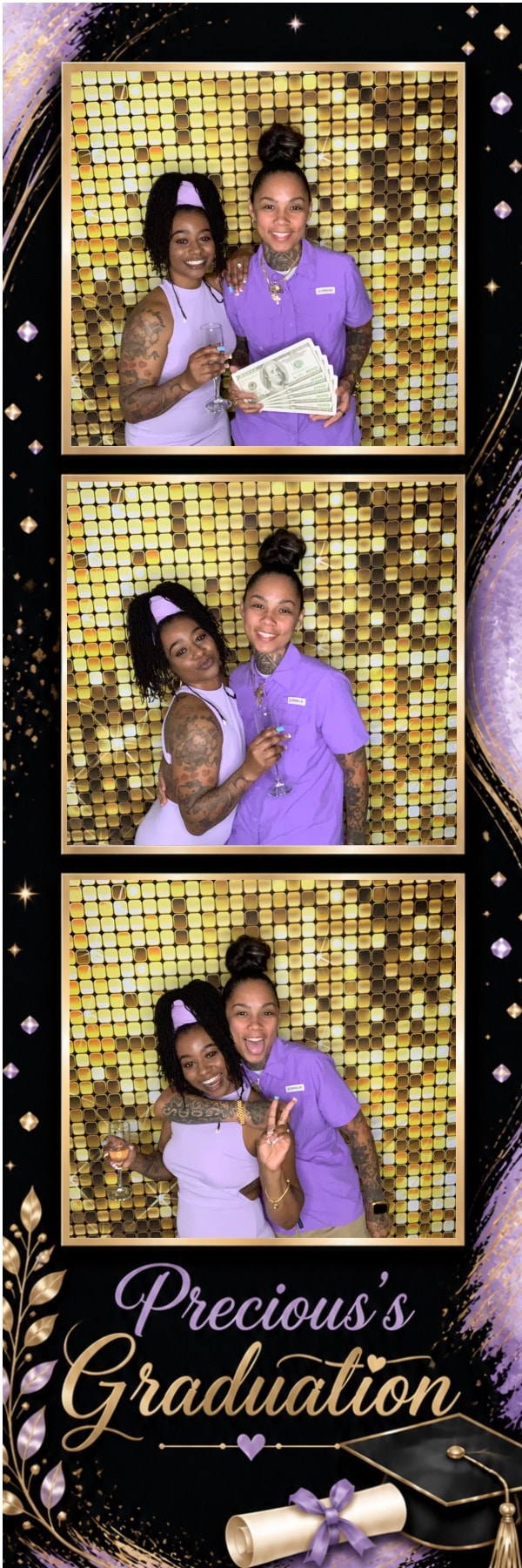 Precious's Graduation celebration photo booth collage purple and gold